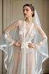Elegant Sheer Lace Bridal Robe with Floral Embroidery and Satin Tie