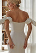 Elegant off the shoulder fit and flare duchess satin simple wedding dress colored wedding dress