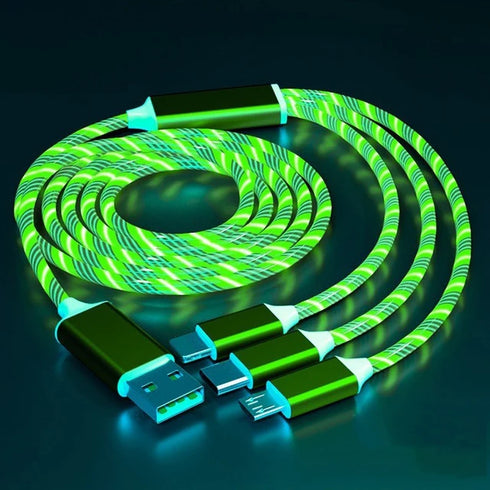 3-in-1 LED Flowing Light Charging USB Cable For IPhone Android Type-C