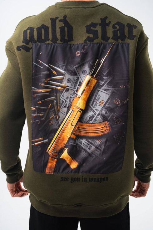 Gold Star' Urban Streetwear Sweatshirt: Weapon & Money Graphic