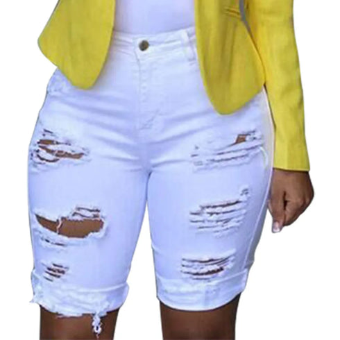 Women's Denim Ripped Shorts-High Waist Casual Stretch Shorts