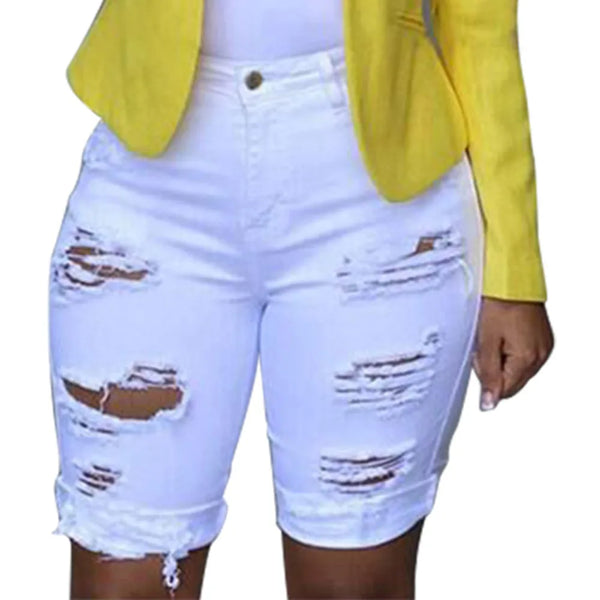 Women's Denim Ripped Shorts-High Waist Casual Stretch Shorts