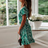 Women Summer short Sleeve Mini Dress- Floral Print Boho Beach Dress