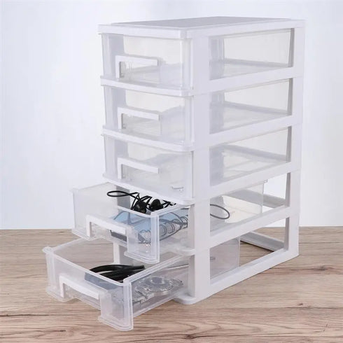 Plastic Storage Drawer Organizer - Cabinet Box with Desktop Shelf, Stackable Furniture Bins
