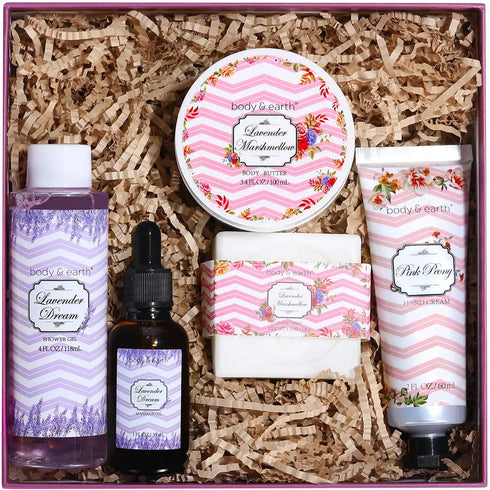 5pcs Bath & Body Set for Women- Body Butter, Hand Cream, Shower Gel, Massage Oil, Bath Bar