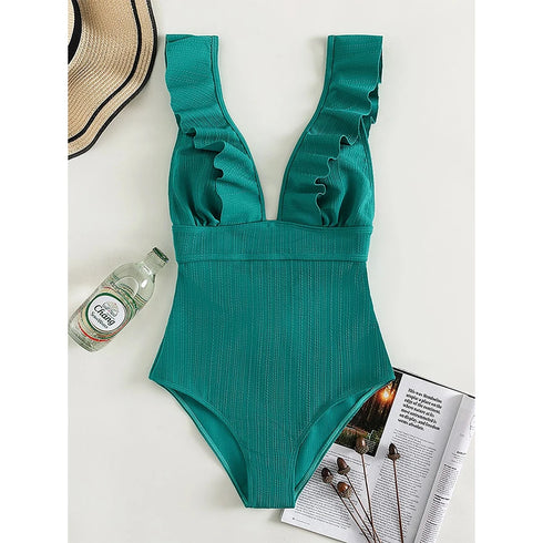 One Piece Ruffle Swimsuit for Women-Push Up Bodysuit