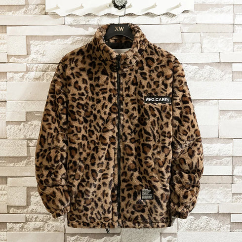 Men's Thick Leopard Print Hooded Jacket – Stylish, Warm, and Comfortable