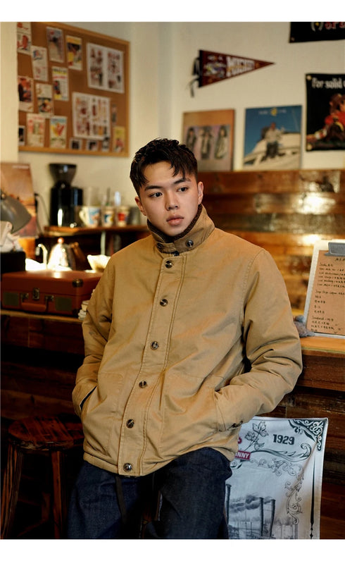 DAFEILI 100% Cotton Vintage N1 Deck Jacket – Sherpa-Lined Military Motorcycle Winter Parka for Men