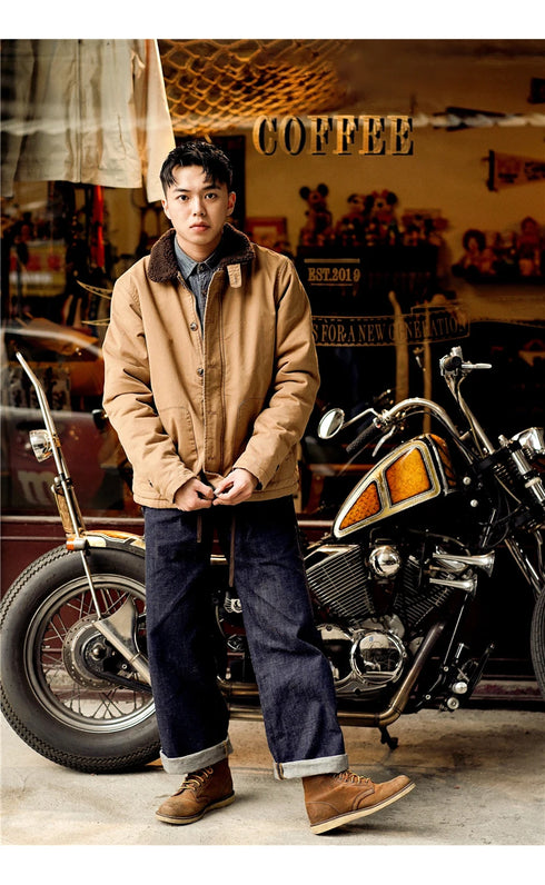 DAFEILI 100% Cotton Vintage N1 Deck Jacket – Sherpa-Lined Military Motorcycle Winter Parka for Men