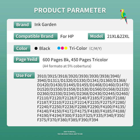 InkGarden Remanufactured For HP 21 22 HP 21 XL 22 XL Ink Cartridges For hp Deskjet F2180 F2200 F2280 F4180 F300 F380 380 D2300