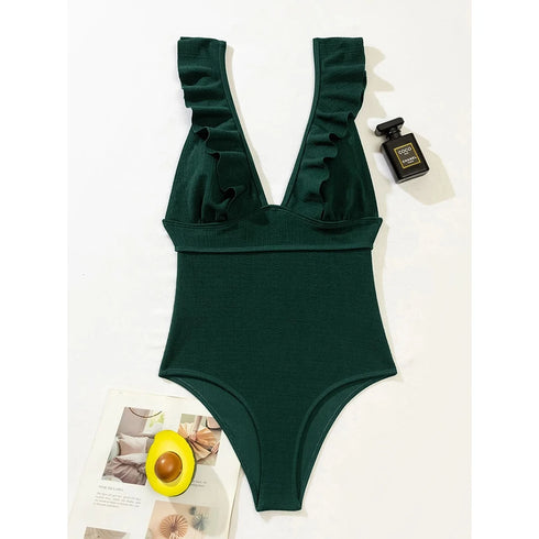 One Piece Ruffle Swimsuit for Women-Push Up Bodysuit