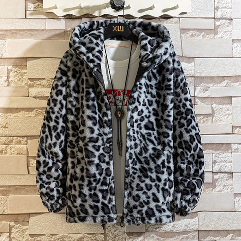 Men's Thick Leopard Print Hooded Jacket – Stylish, Warm, and Comfortable