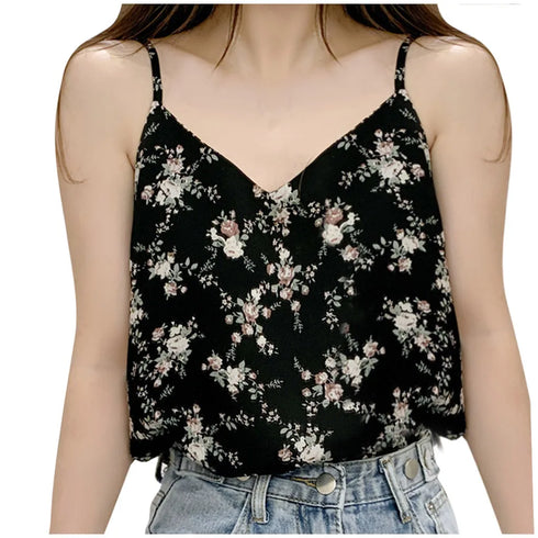 Women Floral Printed V-neck Tank Tops-Casual Sleeveless Loose Shirt