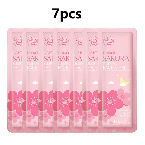 7-Piece Night Facial Mask Pack – Moisturizing and Nourishing Sleeping Masks with Natural Ingredients – Sakura, Seaweed, Snail, Centella, Matcha, and 24K Gold – 3g x 7pcs