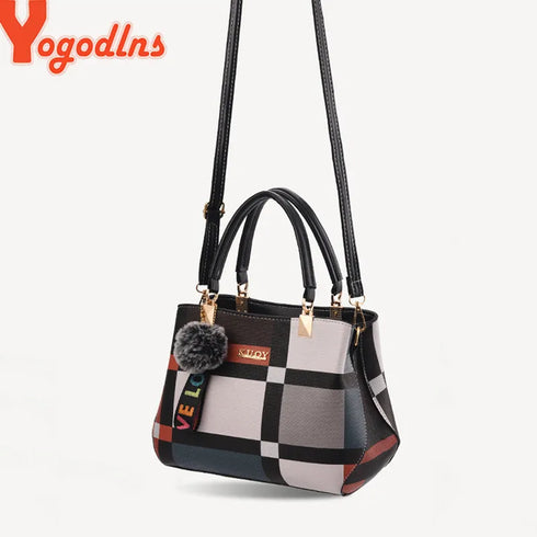 Yogodlns New Luxury Women's Handbag-Designer Stitching Plaid Shoulder Bag