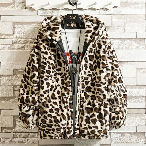 Men's Thick Leopard Print Hooded Jacket – Stylish, Warm, and Comfortable