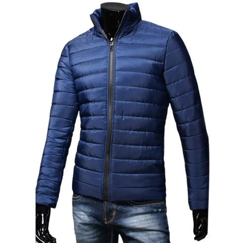 Men’s Stand Collar Winter Puffer Jacket – Lightweight Windproof Down Coat with Pockets