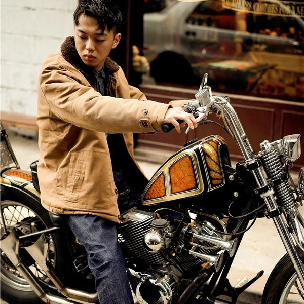 DAFEILI 100% Cotton Vintage N1 Deck Jacket – Sherpa-Lined Military Motorcycle Winter Parka for Men