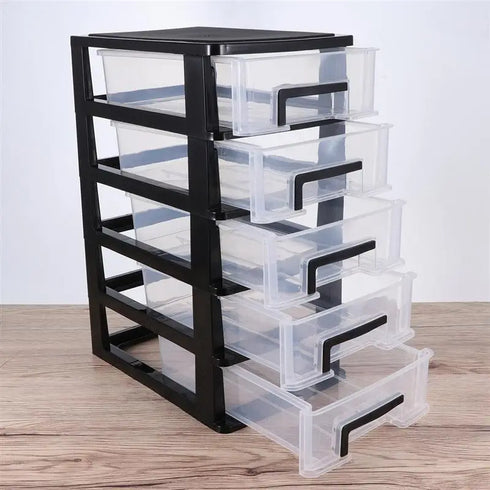 Plastic Storage Drawer Organizer - Cabinet Box with Desktop Shelf, Stackable Furniture Bins