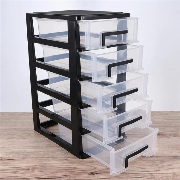 Plastic Storage Drawer Organizer - Cabinet Box with Desktop Shelf, Stackable Furniture Bins