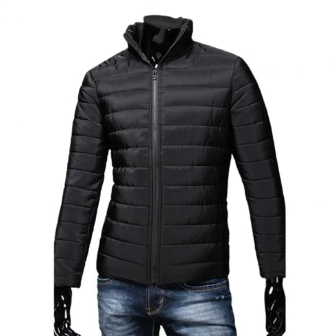Men’s Stand Collar Winter Puffer Jacket – Lightweight Windproof Down Coat with Pockets