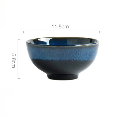 Japanese Blue Kiln-Glazed Ceramic Tableware Set – Elegant Porcelain Rice Bowls, Plates, Spoons, and Ramen Soup Dishes