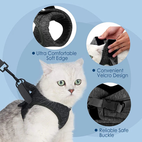 Adjustable Anti Escape Cat Harness and Leash Set - Breathable Lightweight Pet Vest