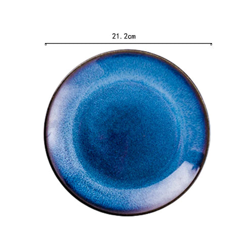 Japanese Blue Kiln-Glazed Ceramic Tableware Set – Elegant Porcelain Rice Bowls, Plates, Spoons, and Ramen Soup Dishes