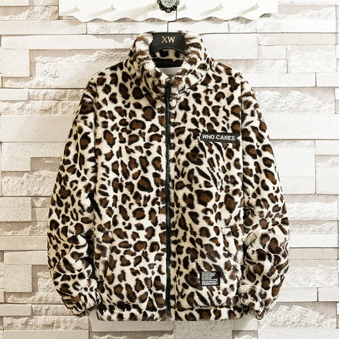 Men's Thick Leopard Print Hooded Jacket – Stylish, Warm, and Comfortable
