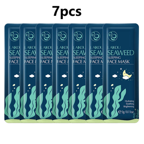 7-Piece Night Facial Mask Pack – Moisturizing and Nourishing Sleeping Masks with Natural Ingredients – Sakura, Seaweed, Snail, Centella, Matcha, and 24K Gold – 3g x 7pcs