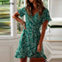 Women Summer short Sleeve Mini Dress- Floral Print Boho Beach Dress