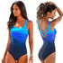 Push Up Criss Cross Back Swimsuit for Women-One Piece Gradient Print Bathing Suits