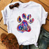 Women's Fashion Dogs Paws Print T Shirt-Casual O neck Short Sleeve Shirt