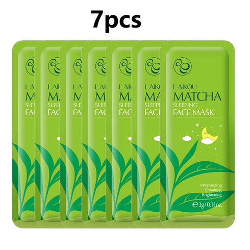 7-Piece Night Facial Mask Pack – Moisturizing and Nourishing Sleeping Masks with Natural Ingredients – Sakura, Seaweed, Snail, Centella, Matcha, and 24K Gold – 3g x 7pcs