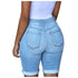 Women Skinny Ripped Jean Short-Plus Size Elastic Denim Shorts