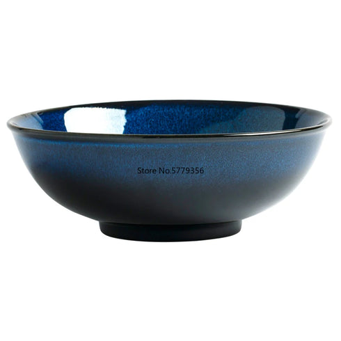 Japanese Blue Kiln-Glazed Ceramic Tableware Set – Elegant Porcelain Rice Bowls, Plates, Spoons, and Ramen Soup Dishes