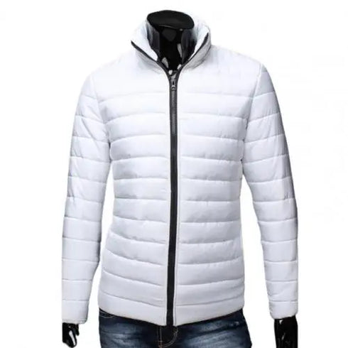 Men’s Stand Collar Winter Puffer Jacket – Lightweight Windproof Down Coat with Pockets