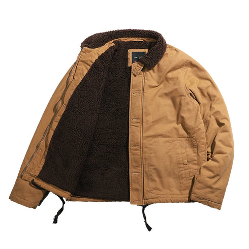 DAFEILI 100% Cotton Vintage N1 Deck Jacket – Sherpa-Lined Military Motorcycle Winter Parka for Men