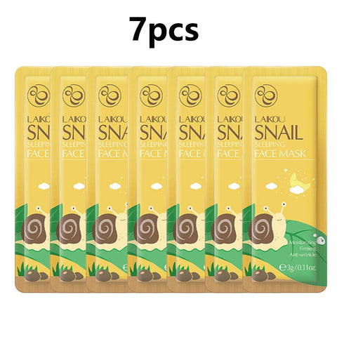 7-Piece Night Facial Mask Pack – Moisturizing and Nourishing Sleeping Masks with Natural Ingredients – Sakura, Seaweed, Snail, Centella, Matcha, and 24K Gold – 3g x 7pcs