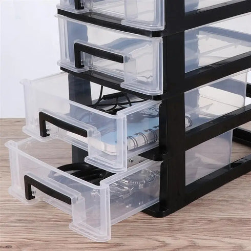 Plastic Storage Drawer Organizer - Cabinet Box with Desktop Shelf, Stackable Furniture Bins