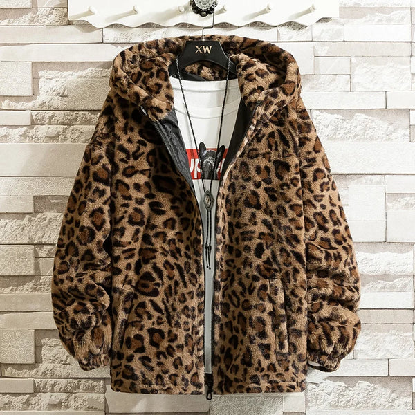 Men's Thick Leopard Print Hooded Jacket – Stylish, Warm, and Comfortable