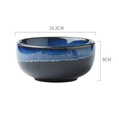 Japanese Blue Kiln-Glazed Ceramic Tableware Set – Elegant Porcelain Rice Bowls, Plates, Spoons, and Ramen Soup Dishes
