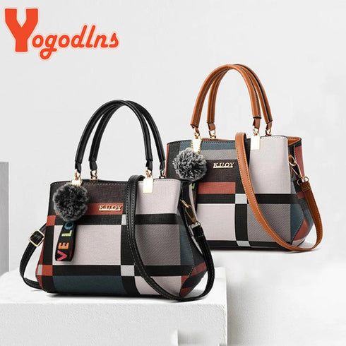Yogodlns New Luxury Women's Handbag-Designer Stitching Plaid Shoulder Bag