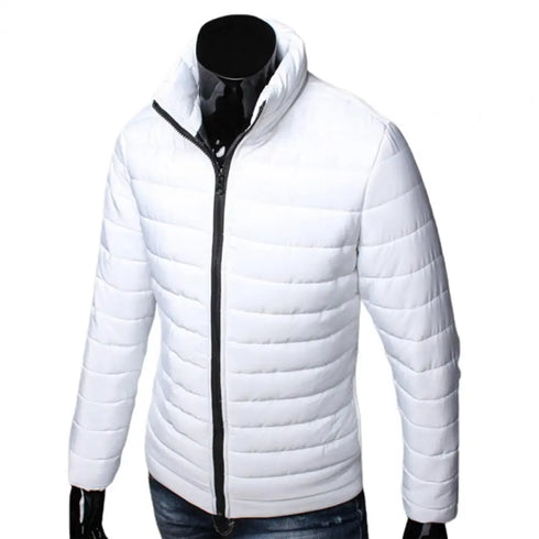 Men’s Stand Collar Winter Puffer Jacket – Lightweight Windproof Down Coat with Pockets