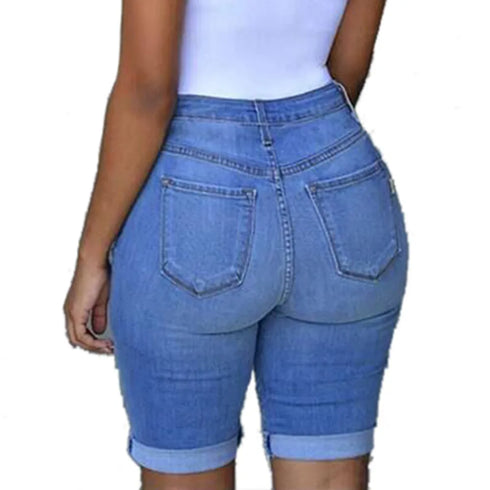 Women's Denim Ripped Shorts-High Waist Casual Stretch Shorts