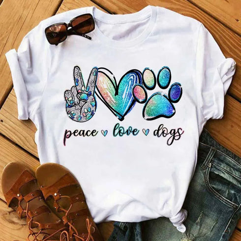 Maycaur Dogs Paws Printed T Shirt for Women-Fashion Summer Tee Shirt