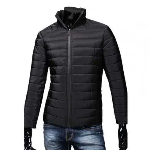 Men’s Stand Collar Winter Puffer Jacket – Lightweight Windproof Down Coat with Pockets
