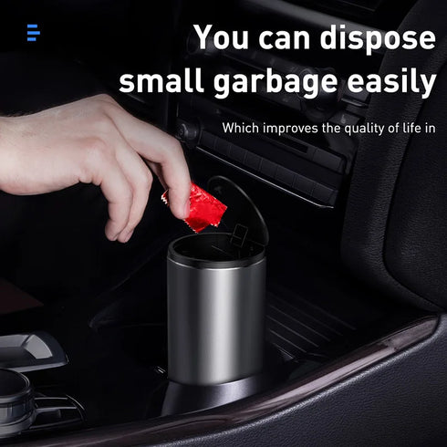 Baseus Alloy Car Trash Bin - Compact Garbage Can for Auto - Vehicle Dustbin & Storage Holder