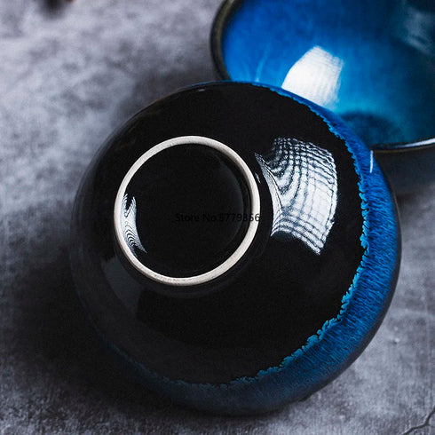 Japanese Blue Kiln-Glazed Ceramic Tableware Set – Elegant Porcelain Rice Bowls, Plates, Spoons, and Ramen Soup Dishes