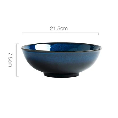 Japanese Blue Kiln-Glazed Ceramic Tableware Set – Elegant Porcelain Rice Bowls, Plates, Spoons, and Ramen Soup Dishes
